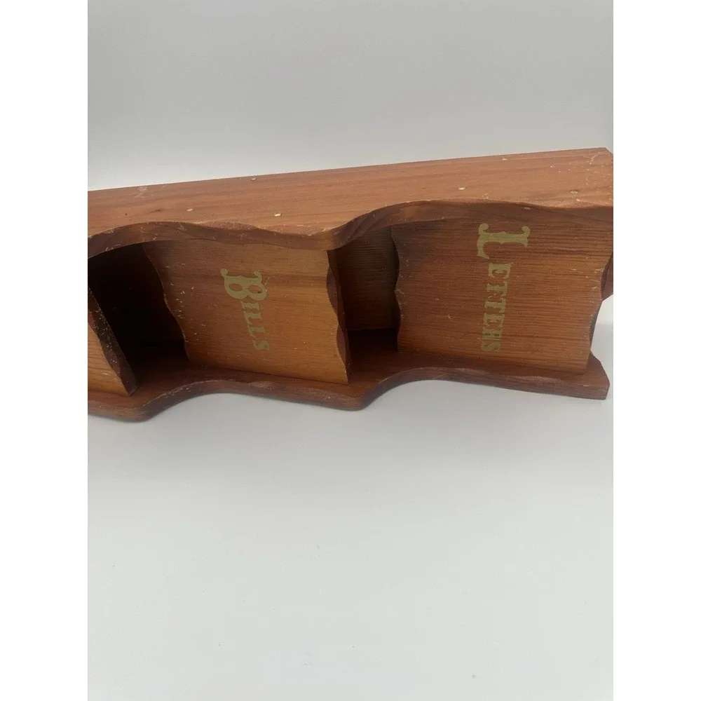 Vintage MCM 3 Tier Wood Wall Mount Letters Bill's Holder Organizer